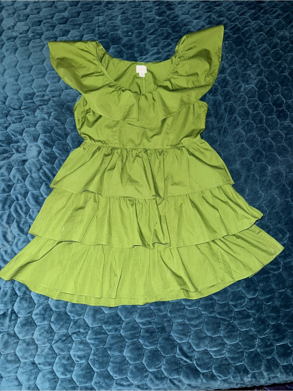 a new day Lime Green Tiered Ruffle Dress Sleeveless Small